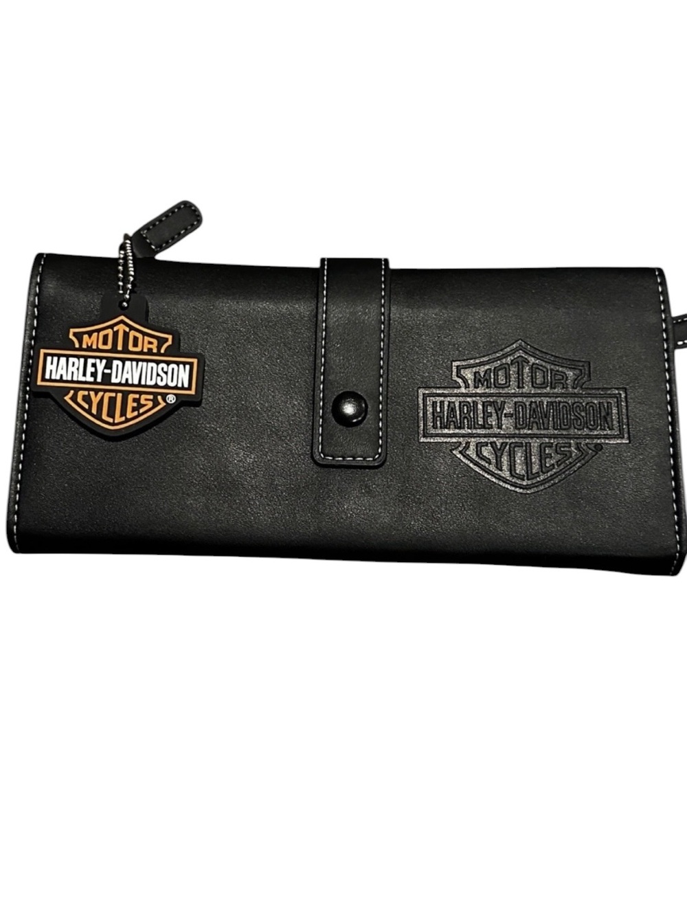 Harley-Davidson Black Oversized Trifold Organizer Zip Wallet Silver Eagle